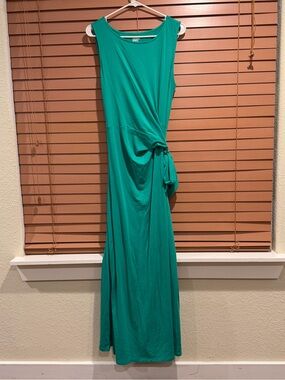 Lands End Sz M Sleeveless Side Knot Maxi Dress Clover Green Elegant Spring